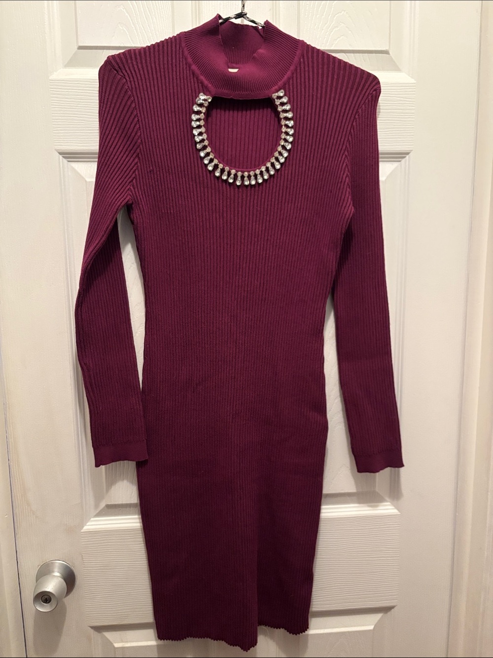 My Story Ribbed Long Sleeve Bodycon Dress in Plum Wine